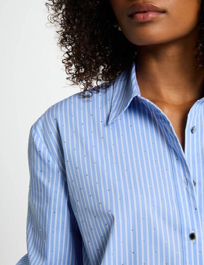 Striped long-sleeved shirt sky blue women