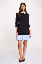 Knitted dress with folded collar navy blue women