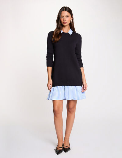 Knitted dress with folded collar navy blue women