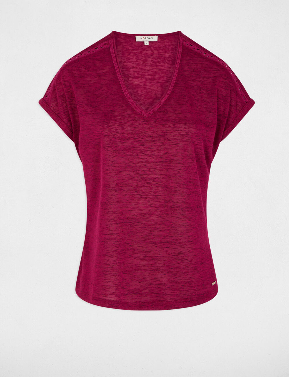 V-neck short-sleeve t-shirt plum women