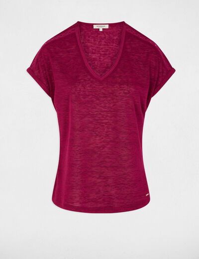 V-neck short-sleeve t-shirt plum women