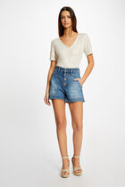 Short-sleeved t-shirt with V-neck ecru women