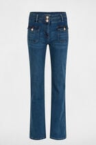Bootcut jeans pockets buttons stone wash denim women