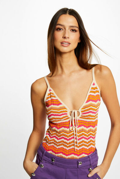 Jumper vest top chevron print orange ladies'