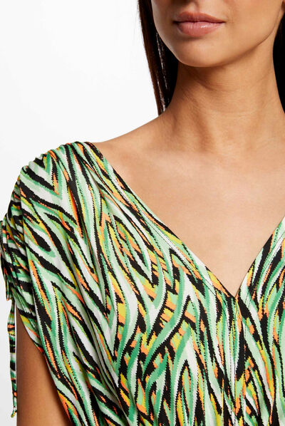Maxi straight dress geometric print green ladies'