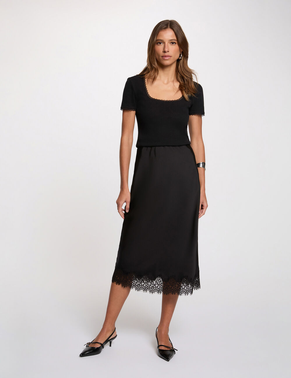 Long lace skirt black women
