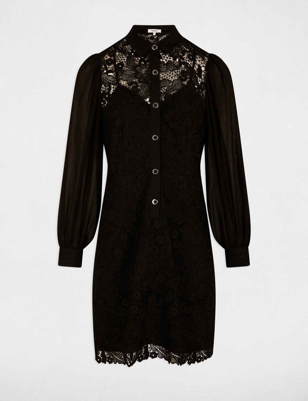 Robe courte droite dentelle noir femme