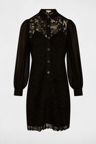 Robe courte droite dentelle noir femme