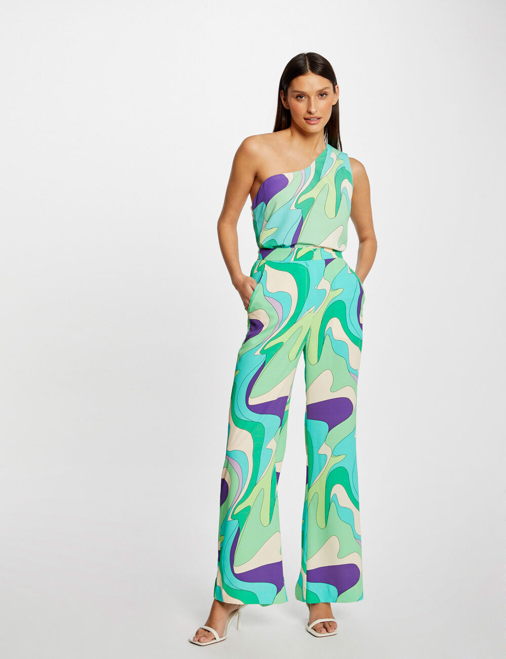 Asymmetrical blouse abstract print multicolored women