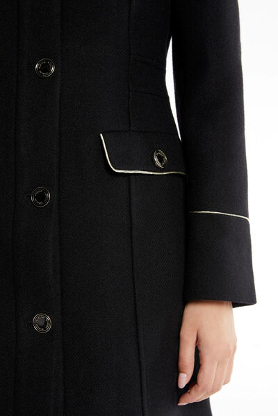Straight coat with flap pockets black ladies'