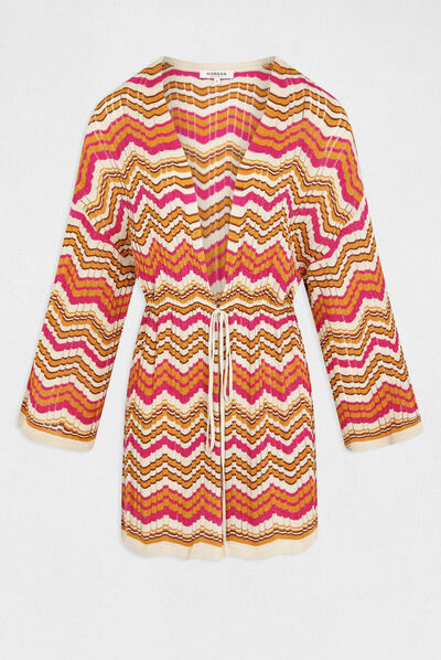 Poncho with chevron print orange ladies'