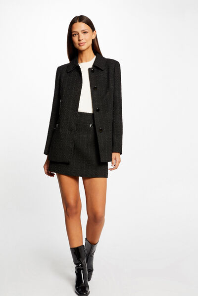 Long straight jacket with vinyl details black ladies'