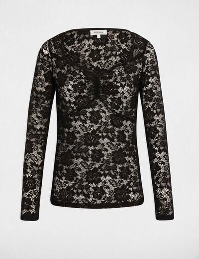 Lace t-shirt with sweetheart neckline black women