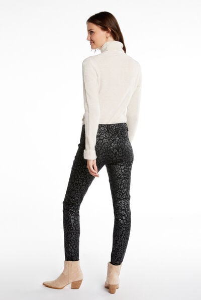 Skinny trousers wet effect leopard print black ladies'