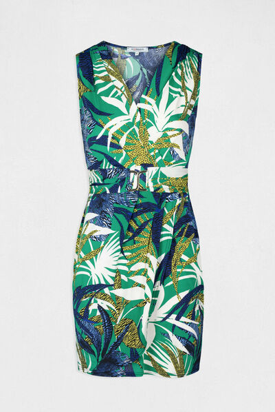 Fitted dress with vegetal print green ladies'