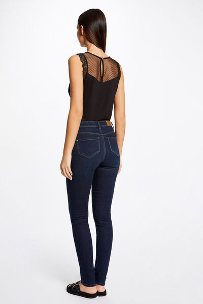 Vest top wide straps with dobby spot black ladies'