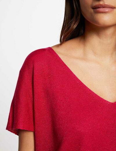 Jumper V-neck short sleeves medium pink women