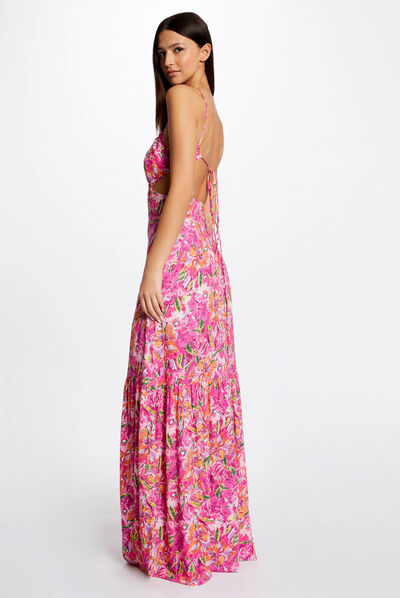 Maxi straight dress with floral print multico ladies'