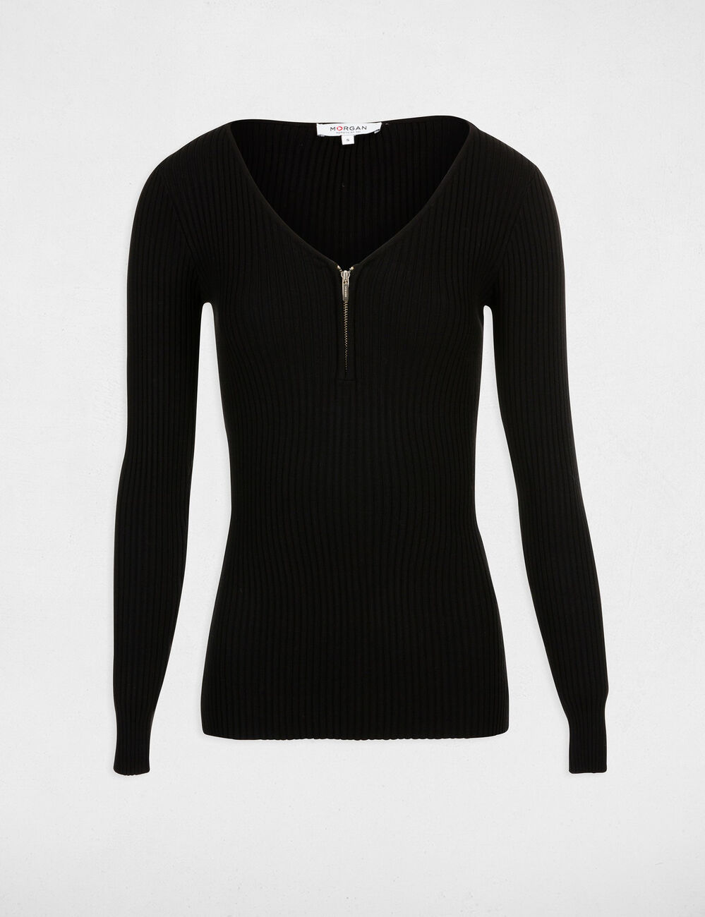 Long-sleeved jumper with ribbed knit black women