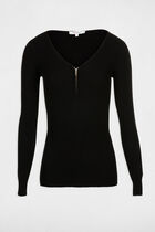 Long-sleeved jumper with ribbed knit black women