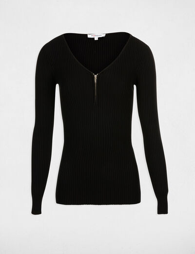 Long-sleeved jumper with ribbed knit black women