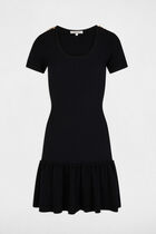 Knitted dress with U-neck navy blue women