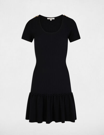 Knitted dress with U-neck navy blue women