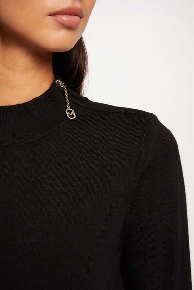 Long-sleeved jumper zipped detail black ladies'