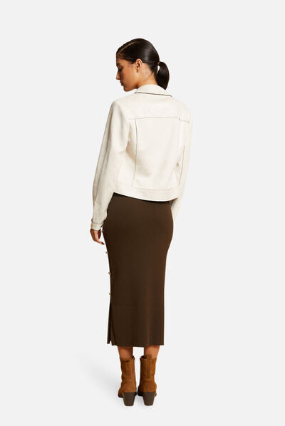 Straight buttoned jacket suede effect  ladies'