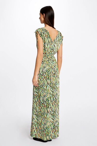 Maxi straight dress geometric print green ladies'