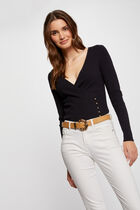 Long-sleeved jumper wrap-over neckline navy women