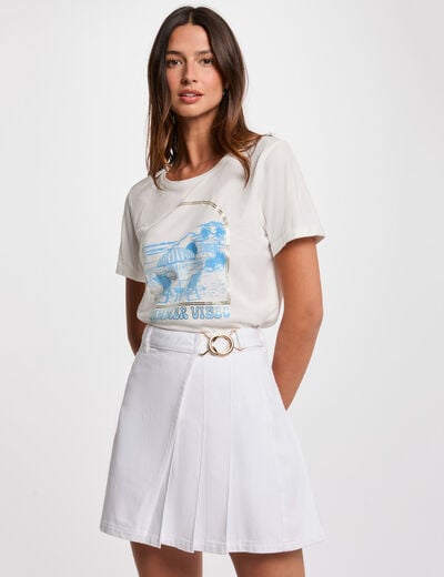 Pleated denim skirt white women