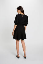 dress with puff sleeves black women Whistles dark green minimal sequin midi wide dress