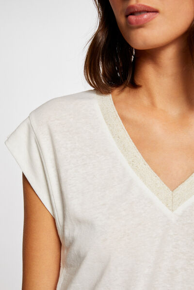 Short-sleeved t-shirt with V-neck ecru ladies'