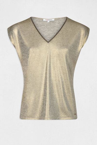 Short-sleeved metallised t-shirt gold ladies'