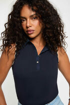 Sleeveless top with a lapel collar navy blue women