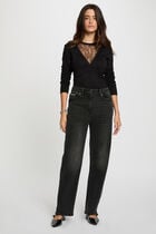Round neck lace sweater black women