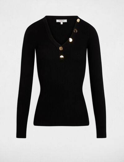 Long-sleeved jumper buttons fine knit black women
