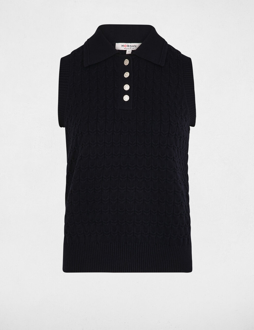 Sleeveless top with folded collar navy blue women