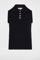 Sleeveless top with folded collar navy blue women