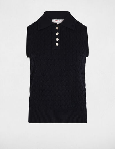 Sleeveless top with folded collar navy blue women