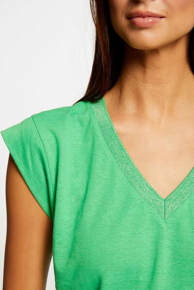 Short-sleeved t-shirt with V-neck green ladies'