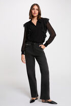 Buttoned voile t-shirt black women