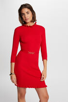 Fitted jumper dress with ornament red women