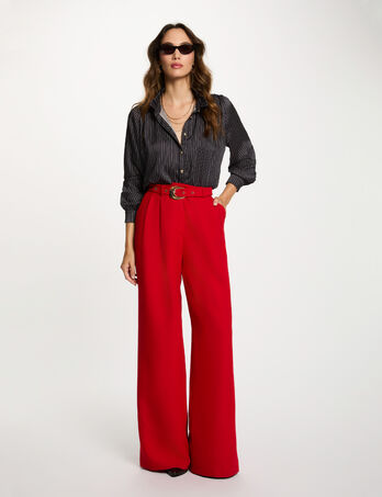 Pantalon large taille haute rouge femme