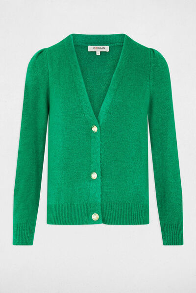 Long-sleeved cardigan with V-neck mid-green ladies'
