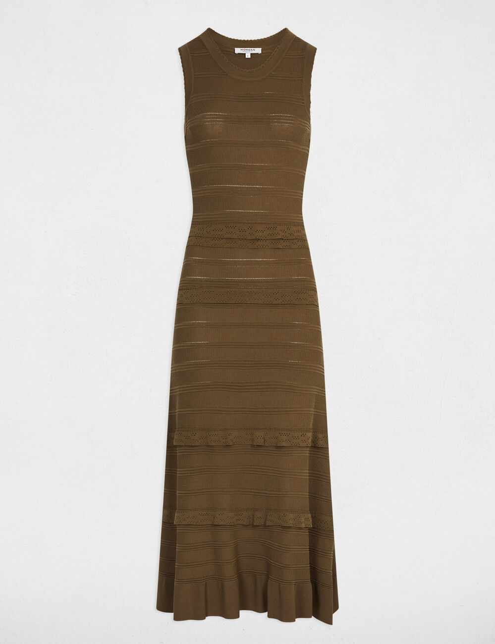 Long fitted knit dress khaki green women