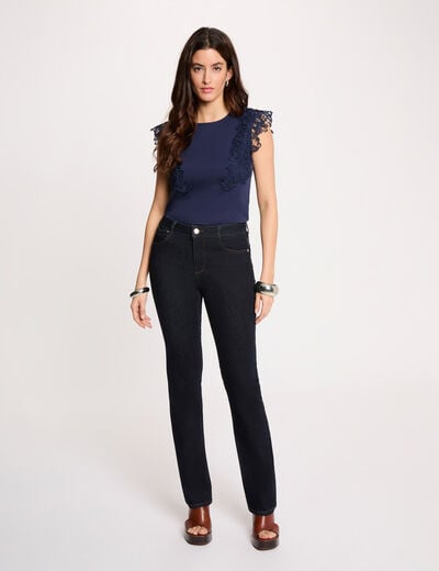 High-waisted straight jeans raw denim women