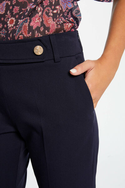 Cropped fitted suit trousers navy ladies'