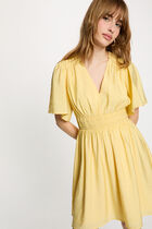 Pleated short dress light yellow women